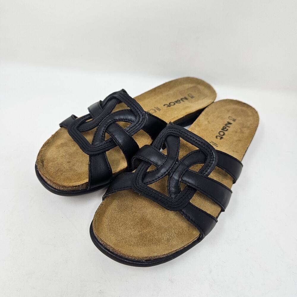 Naot Womens 7 38 Liv Slide Sandal Black Leather Flats Summer shoes